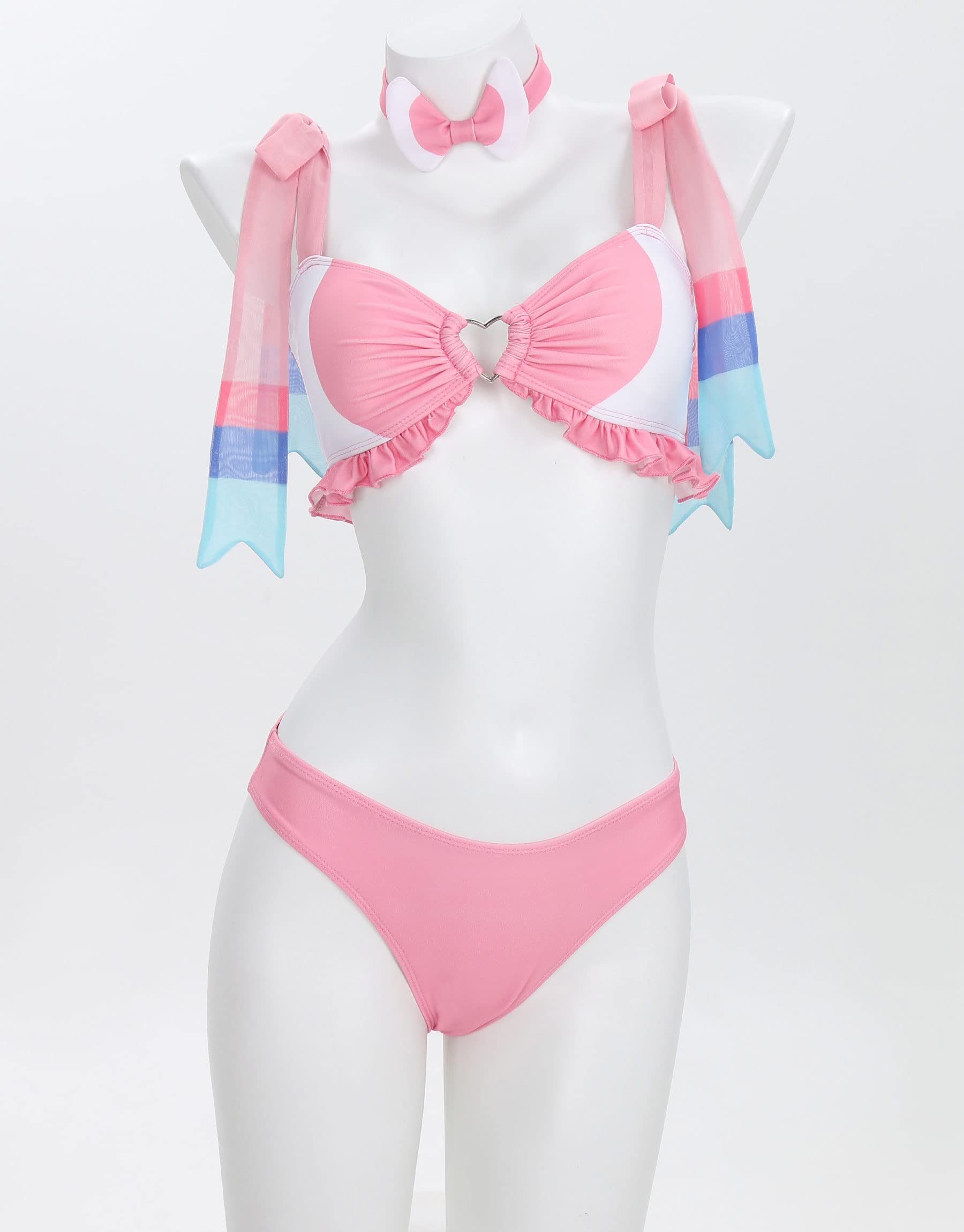 haikyuu Women Anime Derivative Bikini Set with Wrap Skirt Kawaii Swimsuit Lace-up Bathing Suit Two Piece Swimwear (as1, Alpha, s, Regular, Regular, Standard, Pink)