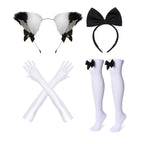 Wannsee Japanese Anime 6Pcs Lolita French Maid Apron Fancy Dress Cosplay Costume Gloves Headwear Socks set(Black L)