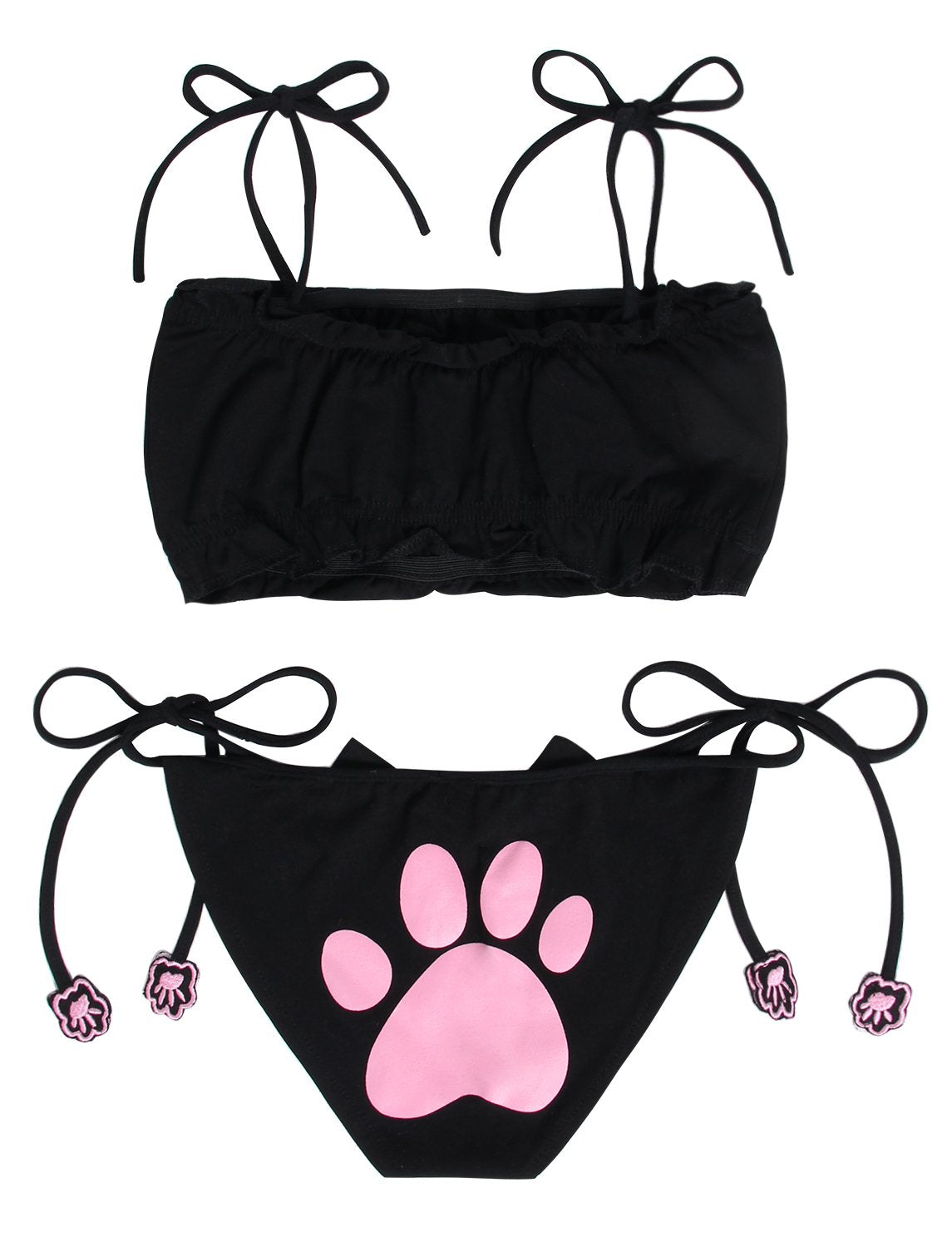 JustinCostume Women's Cosplay Lingerie Set Kitten Keyhole Cute Sexy Outfit Medium Black