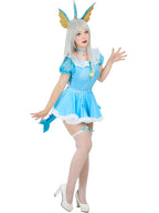Mobbunny Women's Anime Cosplay Romper Onesie Blue Bodysuit Skirt Set with Headband Choker Halloween Cosplay Costume