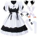 Irtysh Women Sweet Kawaii Costume Dress Anime French Maid Cosplay Furry Cat Ear Gloves Socks set(Black XL)