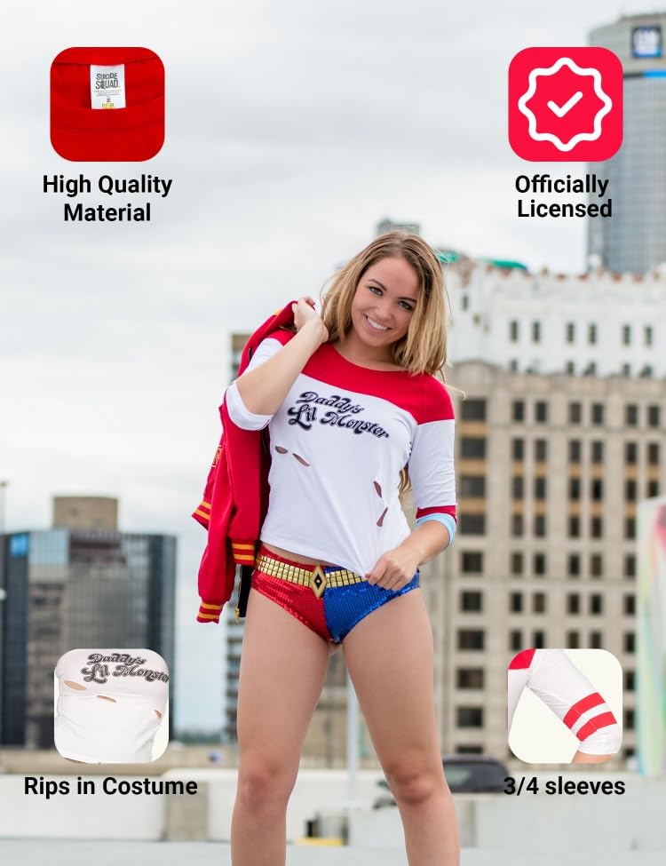 COCO BRANDS Suicide Squad Harley Quinn Daddy Little Monster Halloween Costume Cosplay for Women White Raglan T-Shirt