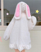 BZB Kawaii Anime Bunny Ear Hoodies For Women Sweet Lovely Fuzzy Fluffy Rabbit Sweater Tops Cosplay Jacket Coats White