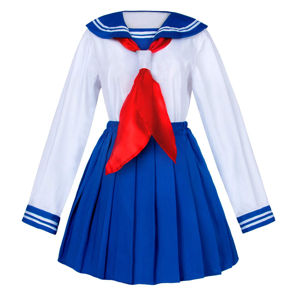 Elibelle Japanese School Girls Sailor JK Uniform Bule Pleated Skirt Anime Cosplay Costumes with Socks set(SSF31) 2XL