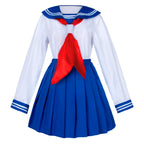 Elibelle Japanese School Girls Sailor JK Uniform Bule Pleated Skirt Anime Cosplay Costumes with Socks set(SSF31) 2XL