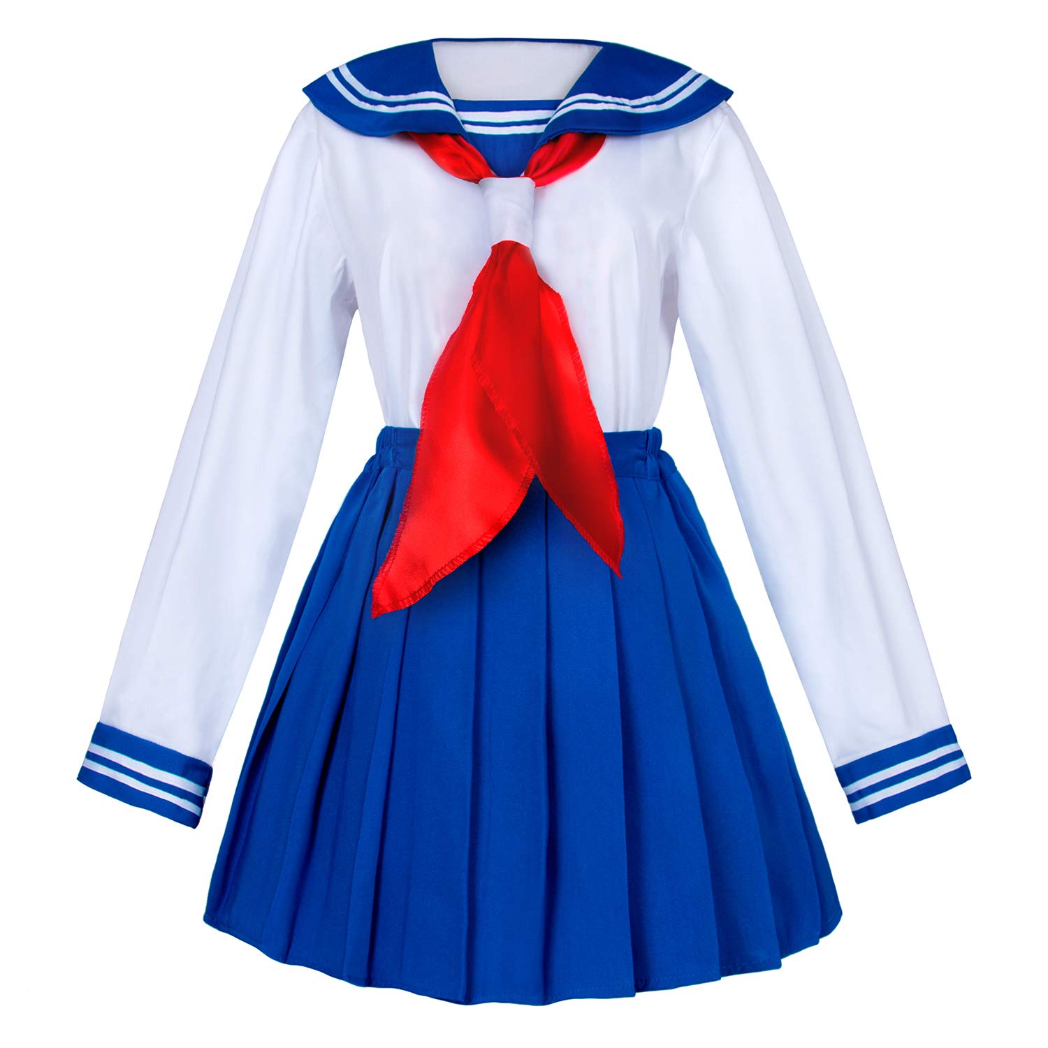 Elibelle Japanese School Girls Sailor JK Uniform Bule Pleated Skirt Anime Cosplay Costumes with Socks set(SSF31) 2XL