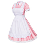 Wannsee Japanese Anime 6Pcs Lolita French Maid Apron Fancy Dress Cosplay Costume Gloves Headwear Socks set(Pink L)