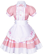 Japanese Anime Sissy Maid Dress Cosplay Sweet Classic Fancy Apron Socks Gloves Faux Fur Cat Furry Headwear Set Pink(S)