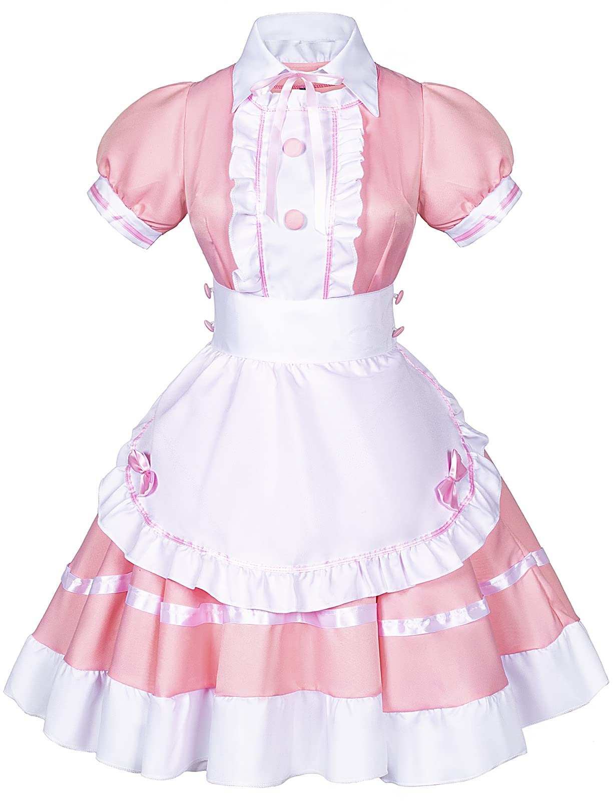 Japanese Anime Sissy Maid Dress Cosplay Sweet Classic Fancy Apron Socks Gloves Faux Fur Cat Furry Headwear Set Pink(S)