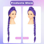 morvally 33.5 Inches Purple Long Braided Ponytail Wig - Anime Cosplay Wigs for Halloween Costume Party (Purple)