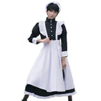 Volrath Womens Japanese Maid Cosplay Costume Fancy Black White Dress Outfit Halloween Apron with Headwear Socks Sets(XXL,BlakcW)