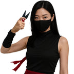 OOHGLITZ 7-Piece Anime Cosplay Kit, ABS Plastic Ninja Kunai (5.1") Throwing Stars/Shuriken(3.5") Toy Set with Pouch and Bandage for Anime Fans, Martial Arts Props Black