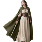 L'VOW Medieval Hooded Cloak Renaissance Cape with Hood Women Men Vintage Sorcerer Capelet for Halloween Cosplay Costume(Army Green)
