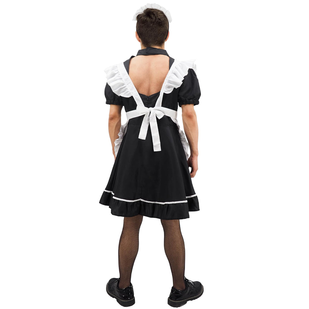 Men's Maid Cosplay Costume Dress Suit, Big Hemline Flared Outfit, Funny Stage Performance Cosplay Set (Medium)