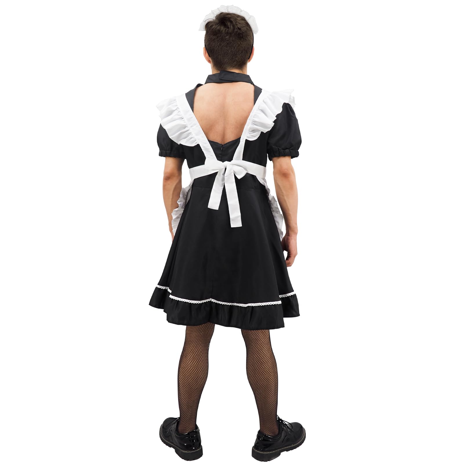 Men's Maid Cosplay Costume Dress Suit, Big Hemline Flared Outfit, Funny Stage Performance Cosplay Set (Medium)
