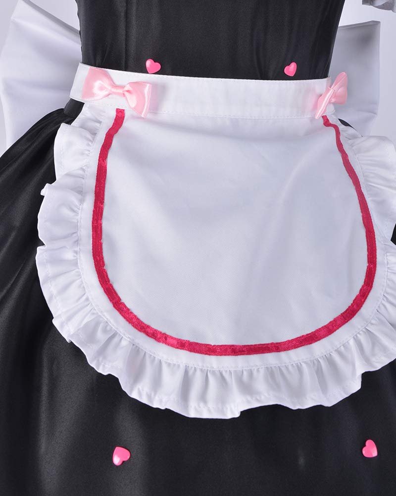 Cosplay.fm Women‘s Chocolate Cosplay Costume Maid Dress with Apron Petticoat Cat Ears Tail (XL, Black/White)