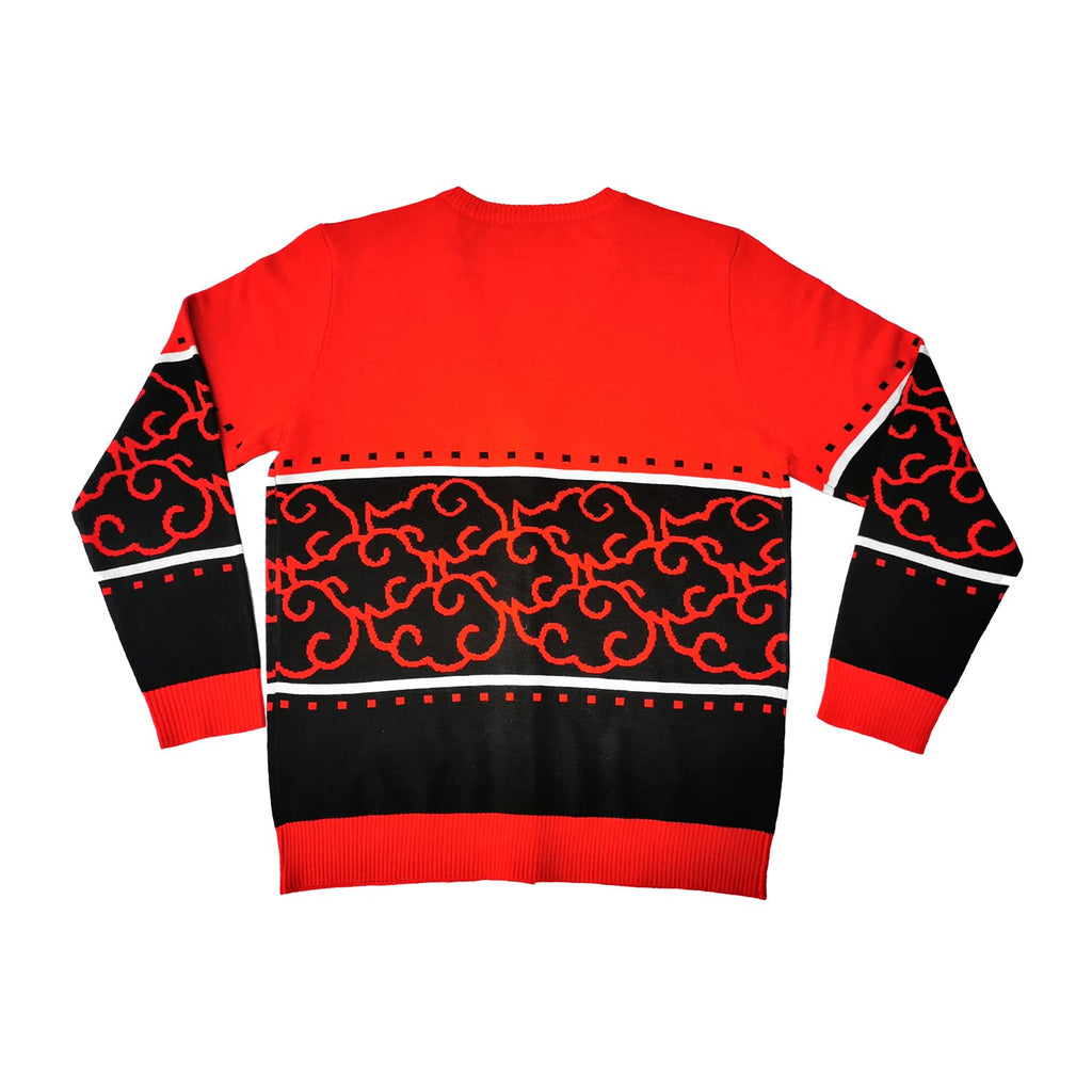 Naruto Shippuden Men's Akatsuki Red Cloud Ugly Christmas Sweater Button-Up Knit Cardigan (Medium)
