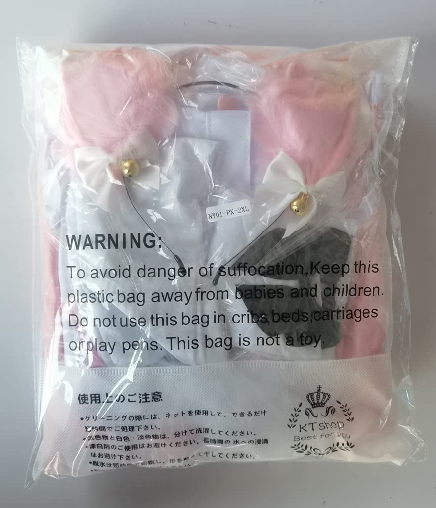 Japanese Anime Sissy Maid Dress Cosplay Sweet Classic Fancy Apron Socks Gloves Faux Fur Cat Furry Headwear Set Pink(S)