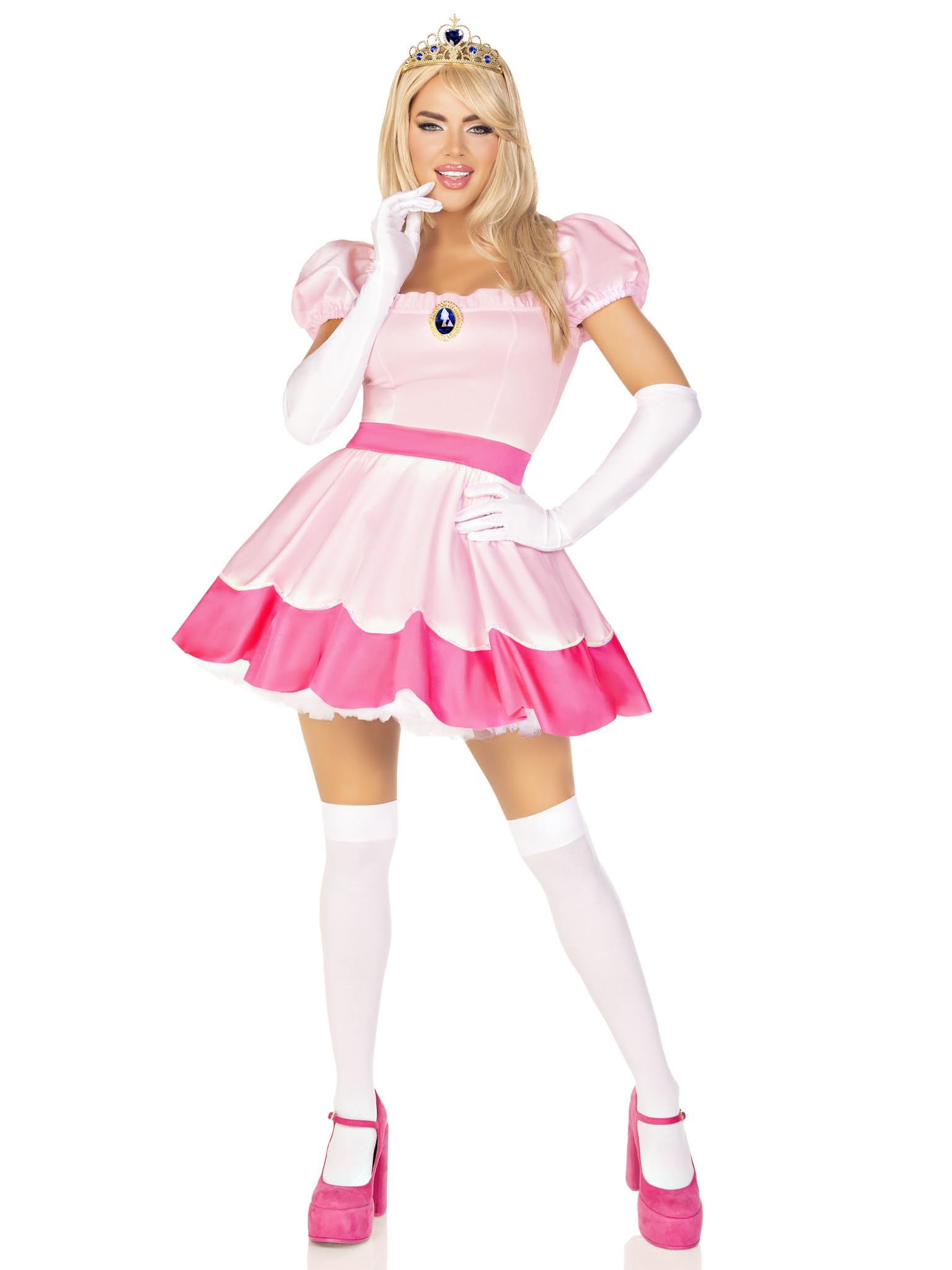 Leg Avenue 3 Piece Pink Dress Set-Cute Princess Halloween Costume with Tiara and Gloves for Adult Women, Medium