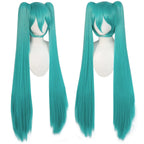 JoneTing 120CM/47inches Green Wigs【+Hair Cap】 Long Greenish Wig with 2 Ponytails for Women Long Straight Green Wigs with Bangs for Cosplay Wig Synthetic Hair for Halloween Christmas Party