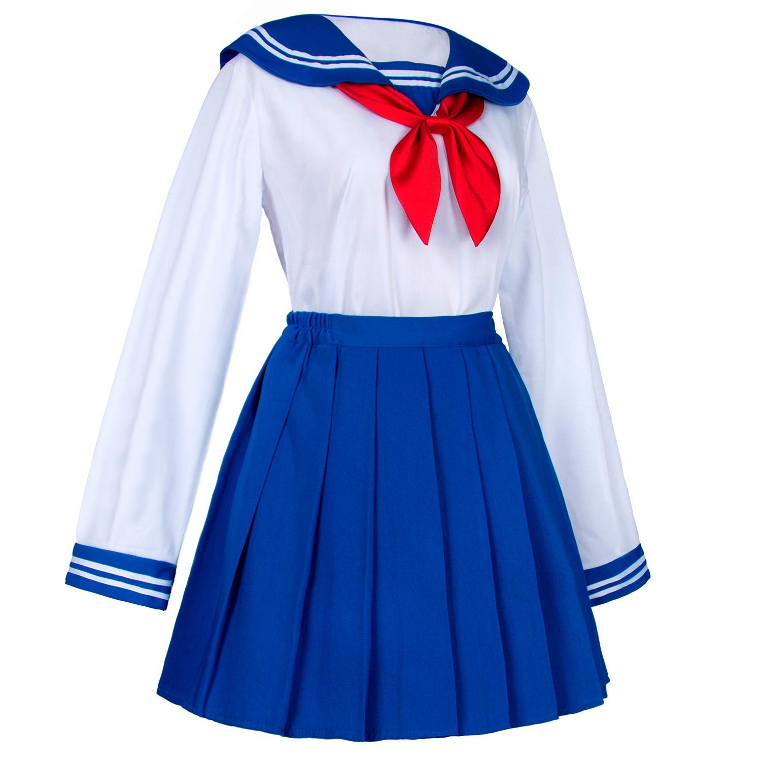 Elibelle Japanese School Girls Sailor JK Uniform Bule Pleated Skirt Anime Cosplay Costumes with Socks set(SSF31) 2XL