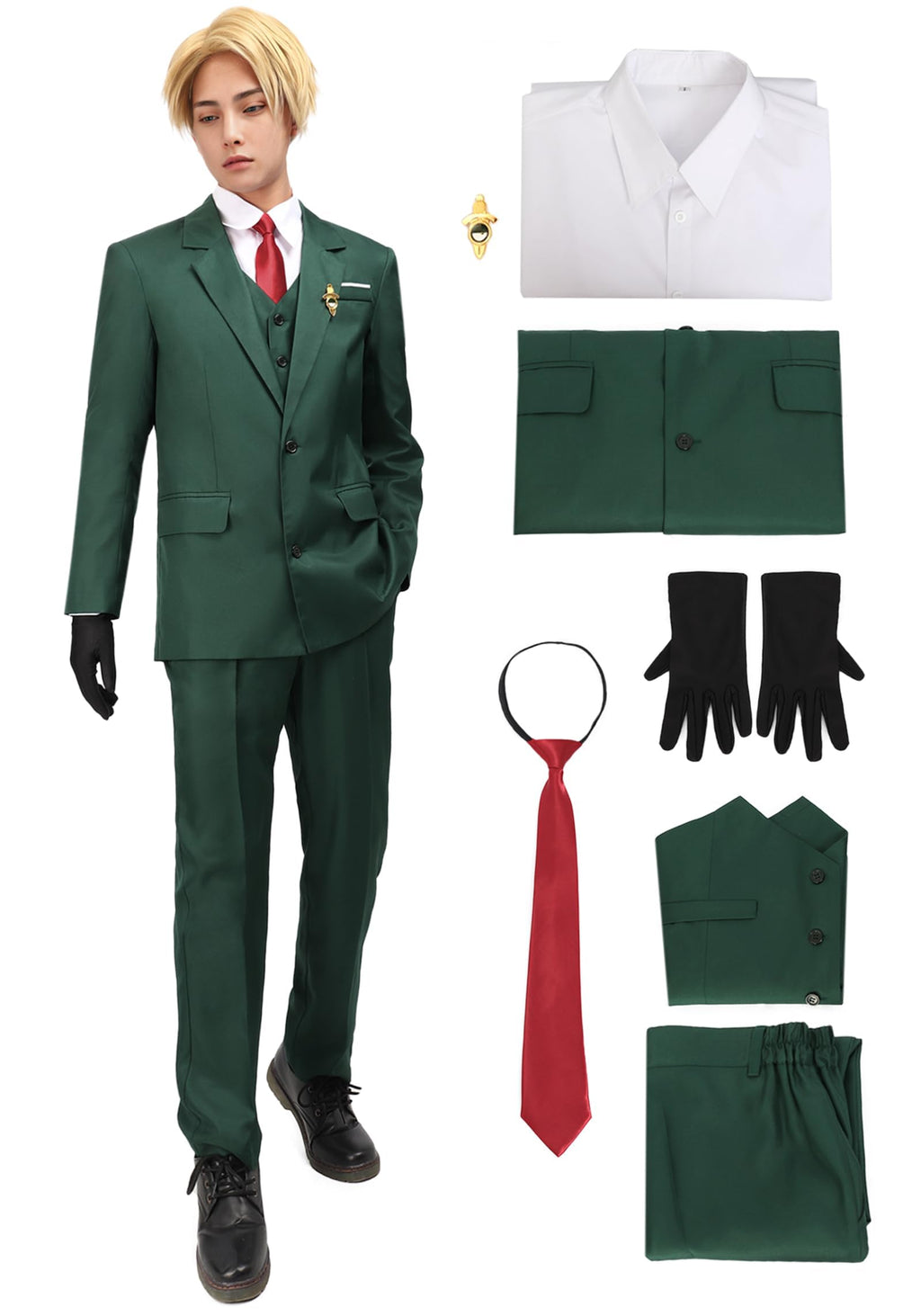 C-ZOFEK US Size Men's Cosplay Costumes Shirt Jacket Pant Uniform Suit Halloween Party Outfits,Small Green