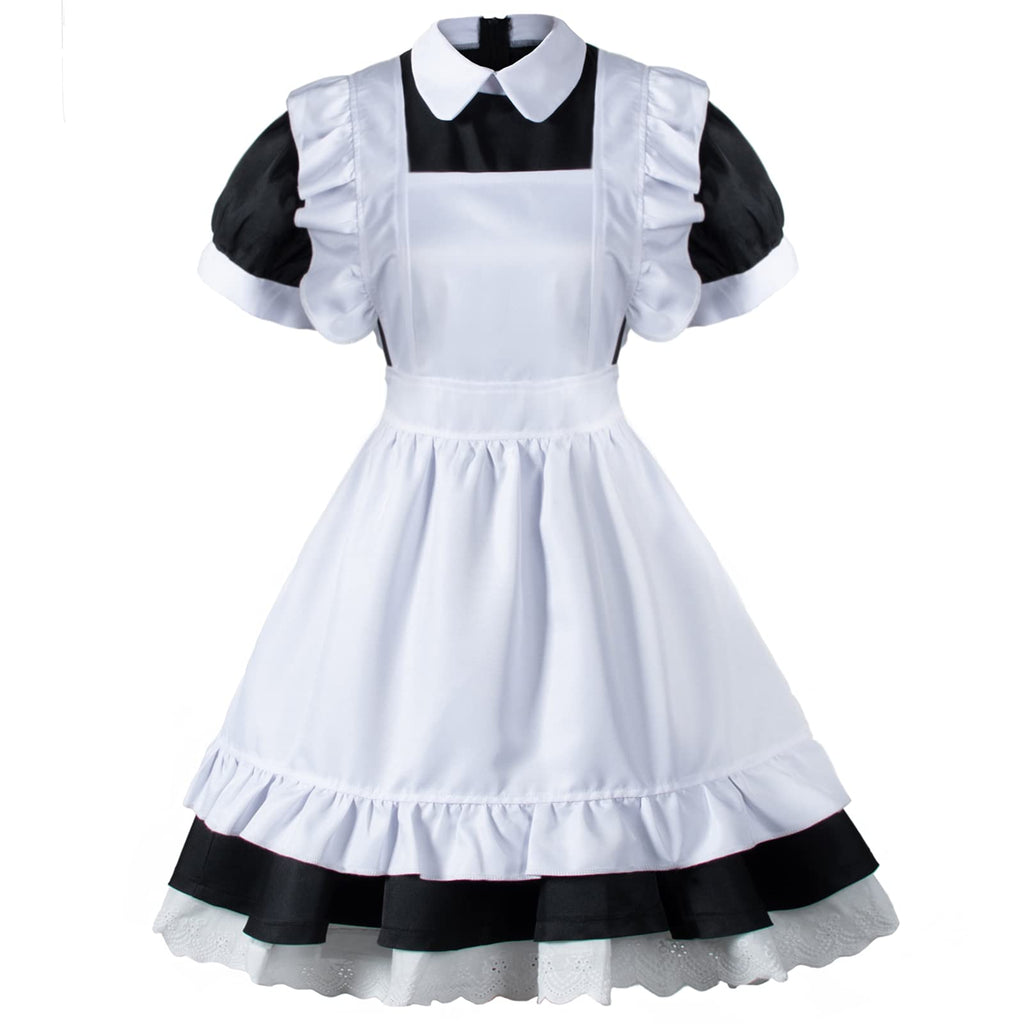 Wannsee Japanese Anime 6Pcs Lolita French Maid Apron Fancy Dress Cosplay Costume Gloves Headwear Socks set(Black L)