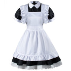 Wannsee Japanese Anime 6Pcs Lolita French Maid Apron Fancy Dress Cosplay Costume Gloves Headwear Socks set(Black L)