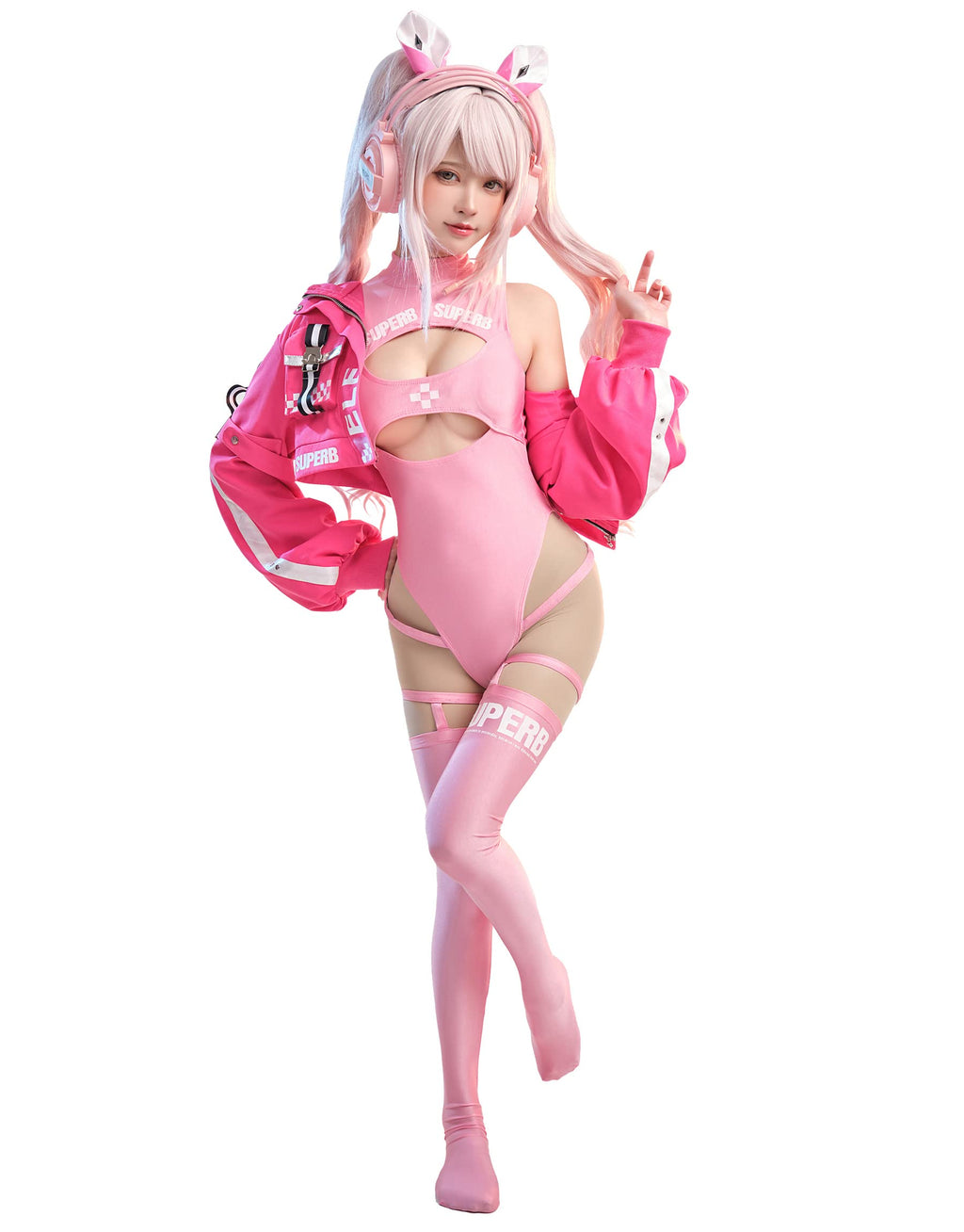 haikyuu Women Cosplay Swimsuit with Jacket Anime One Piece Swimsuit Cutout Bathing Suit Tummy Control Swimwear (as1, Alpha, m, Regular, Regular, Standard, Pink)