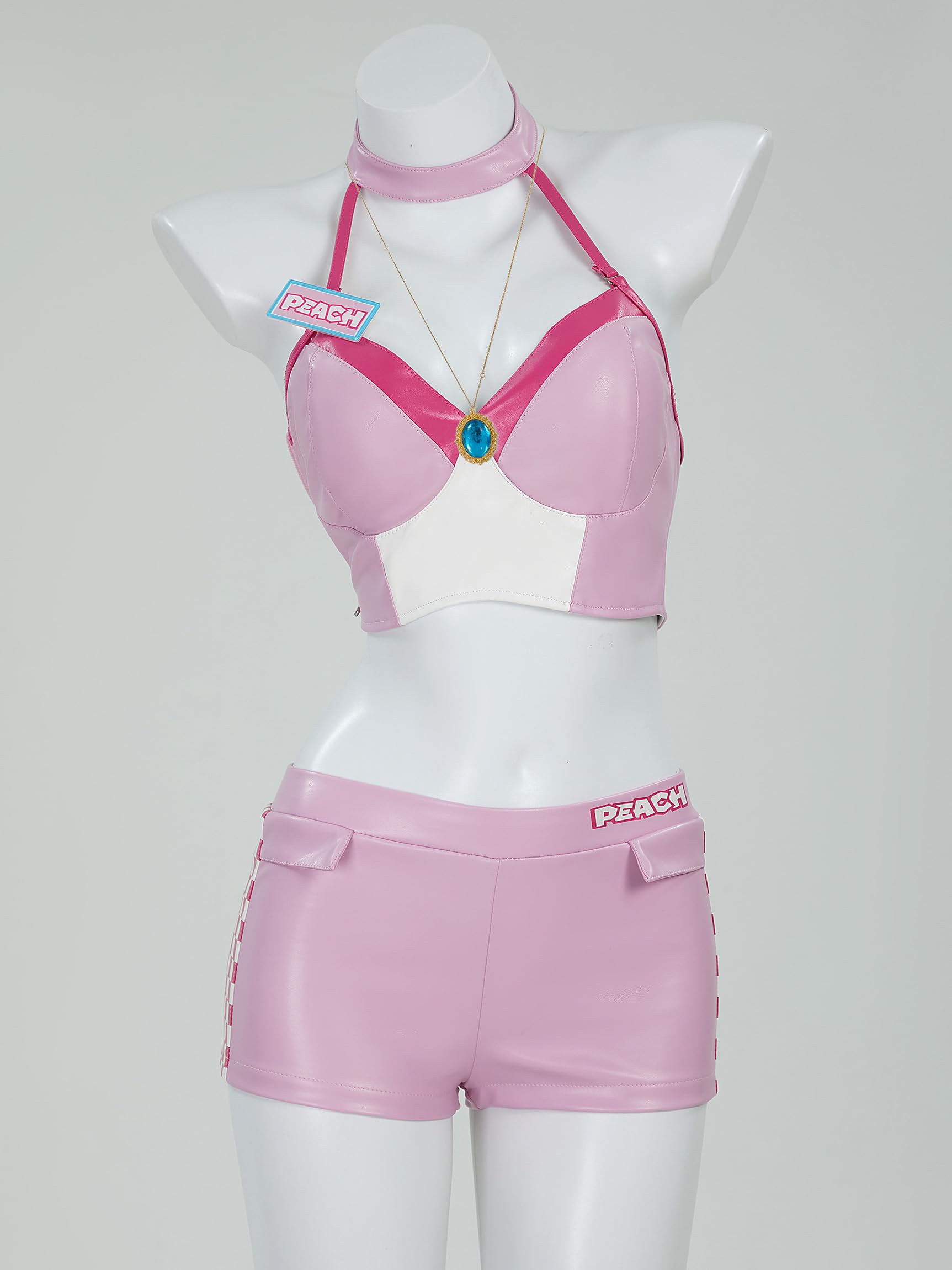 Women's Costume Peach Cosplay Casual Outfit Pink Racing Suit Short Top and Jacket with Shorts Necklace (S)