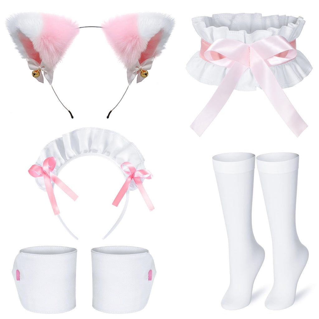 Kids French Maid Costume Maid Apron Fancy Dress Halloween Outfit Cosplay Costume Accessories Set(PK 150) Pink