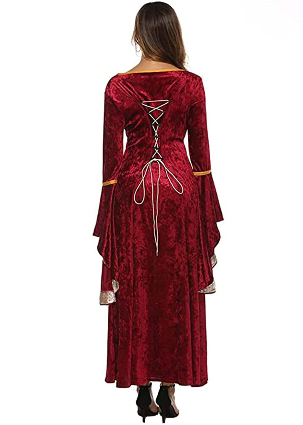 YEAXLUD Womens Renaissance Medieval Costume Dress Lace up Irish Over Long Dresses Cosplay Retro Gown S-5XL (XL, Wine Red)