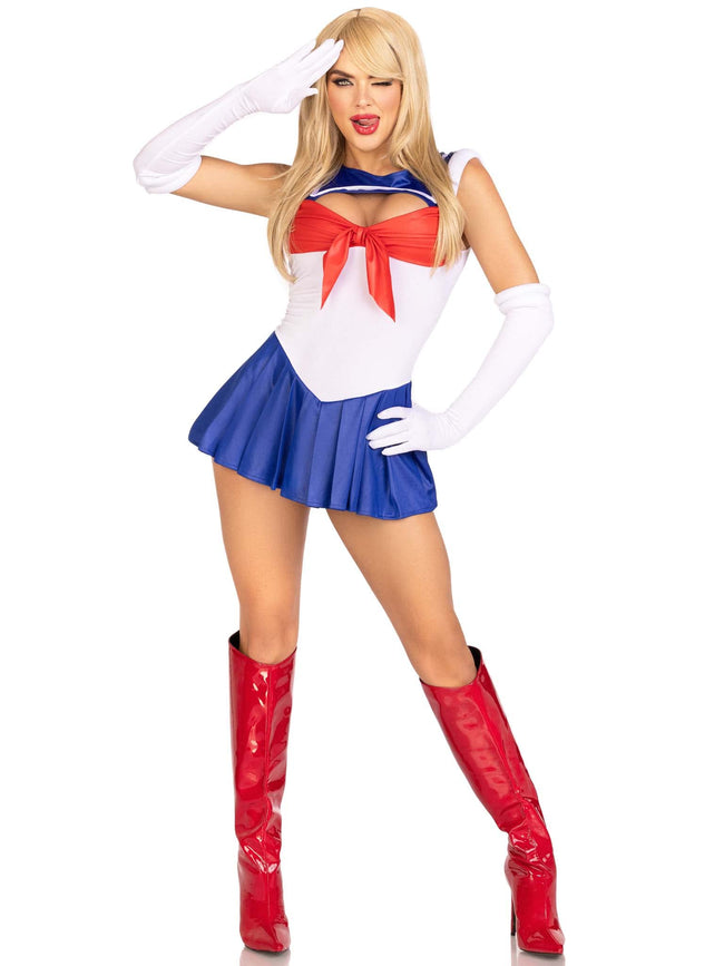 Leg Avenue Womens 3 Pc Sexy Sailor Halloween Costume, Bodysuit With Skirt, SMALL, Multicolor Hover Image