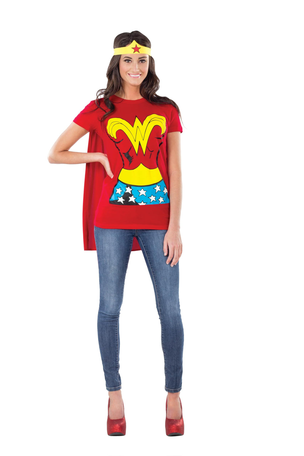 Rubies DC Comics: Wonder Woman Costume T-Shirt With Cape And Headband for Adults, Women's Small