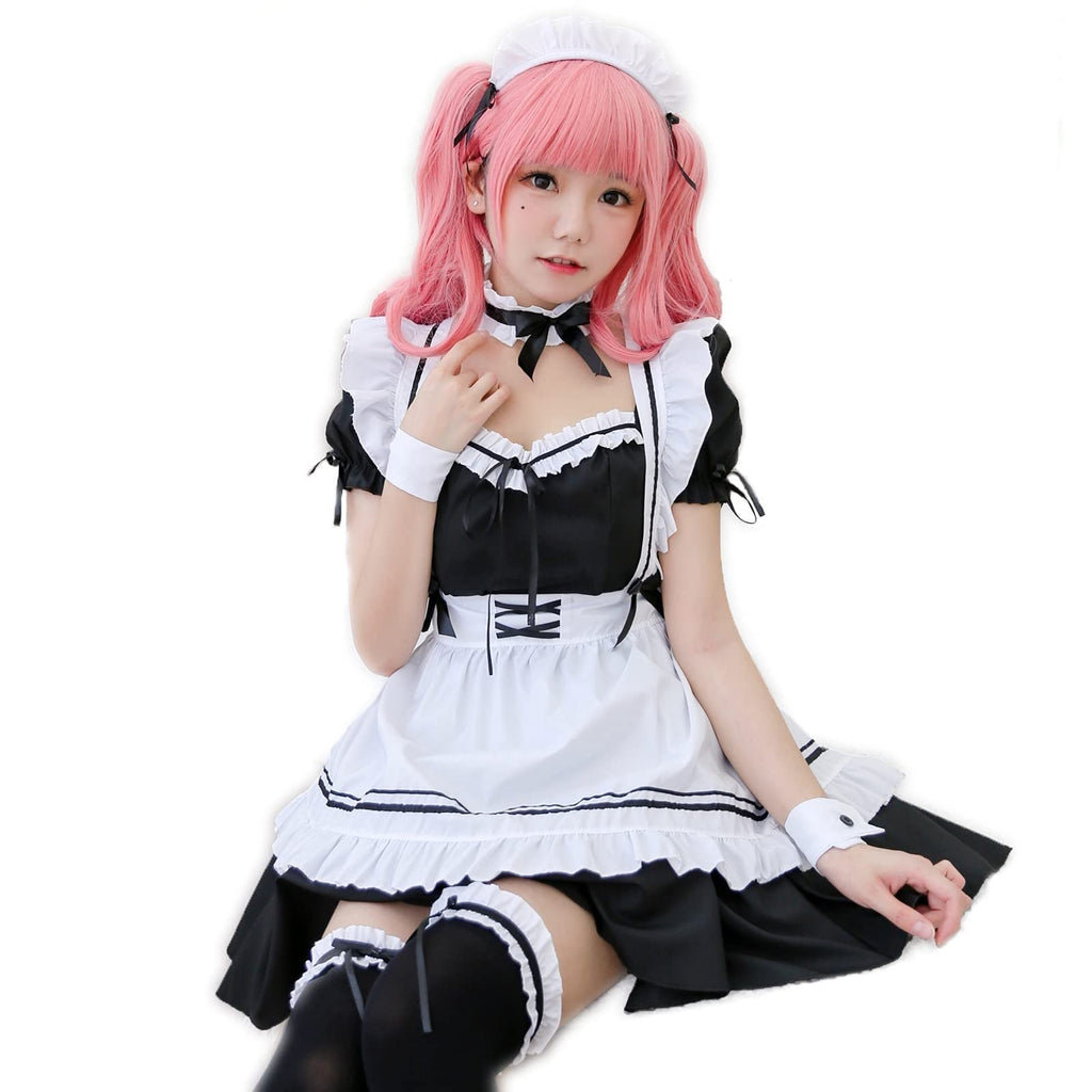 CarolynDesign Japanese Girl Anime Cosplay Costume Maid Ladies French Apron Apparel Set Sailor School JK Clothing