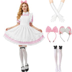 Tvnxdgl Alice Costume Women Wonderland Maid Outfit Anime Lolita Dress Halloween Cosplay Maid Apron Gloves Headband Socks Set L