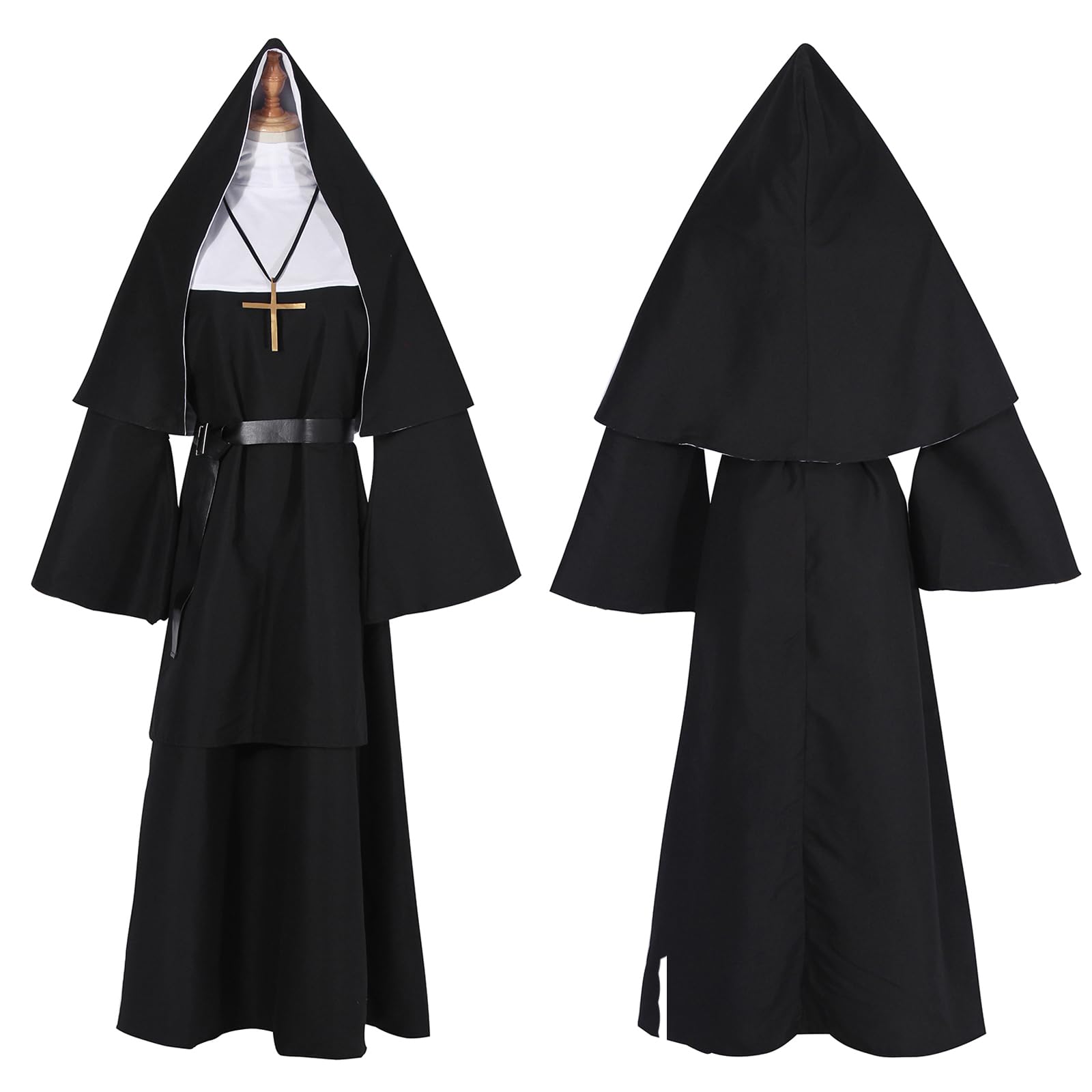 NSPSTT The Nun Costume for Women Nun Dress Halloween Cosplay for Men Nun Costume 5pcs Set