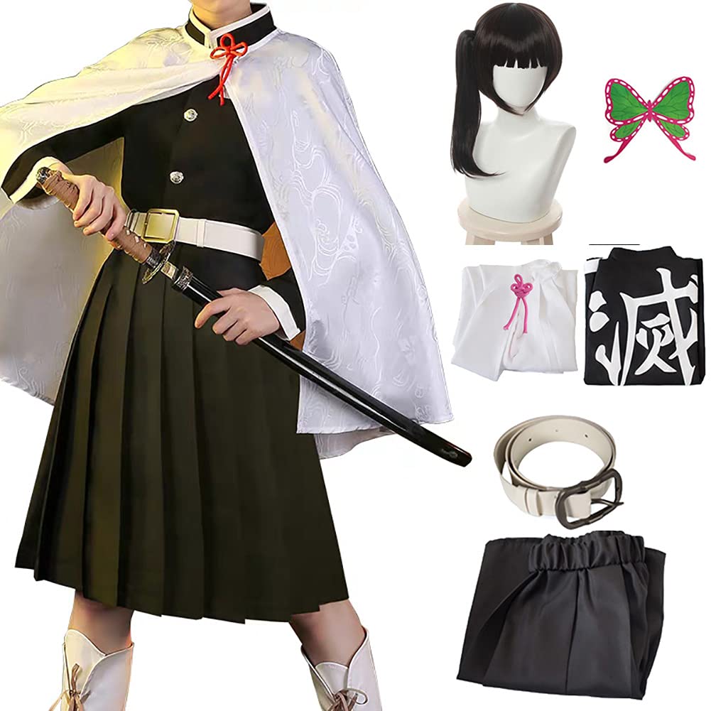 Tkieio Kochou Cosplay Costume Kochou Outfit Cosplay Kimono Outfit Uniform Costume Full Set with Wig(Tsuyuri Kanao(wig),XL)