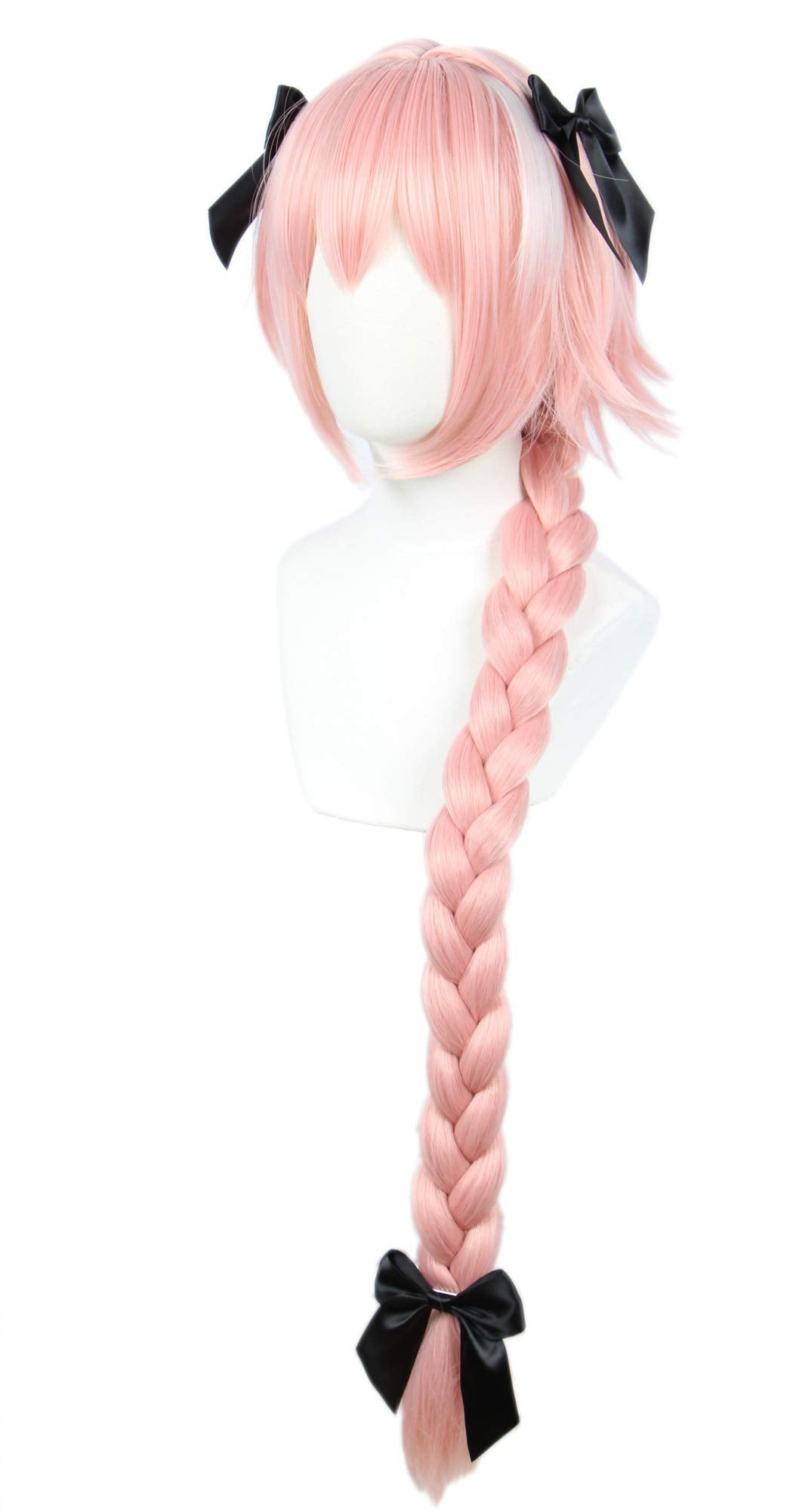 Linfairy Long pink Cosplay Wig with 3 Bowknot Halloween Costume Wig for Women Braid Hair 95CM