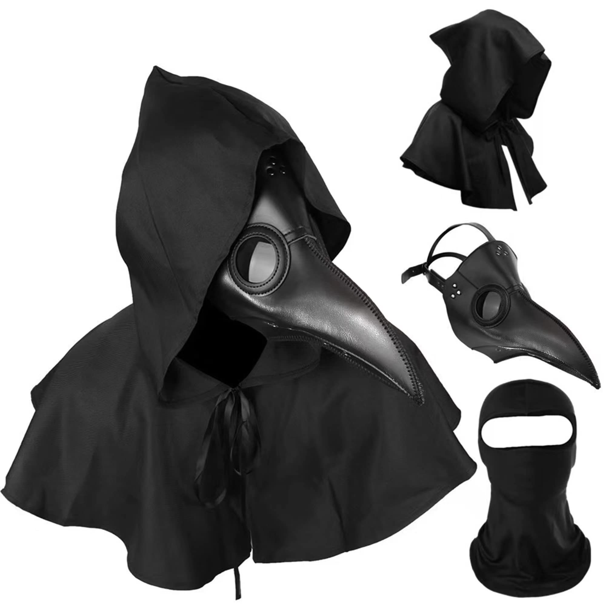 HAOSUN Plague Doctor Mask and Cloak Halloween Costumes for Men 3 in 1 Scary Masks for Adult
