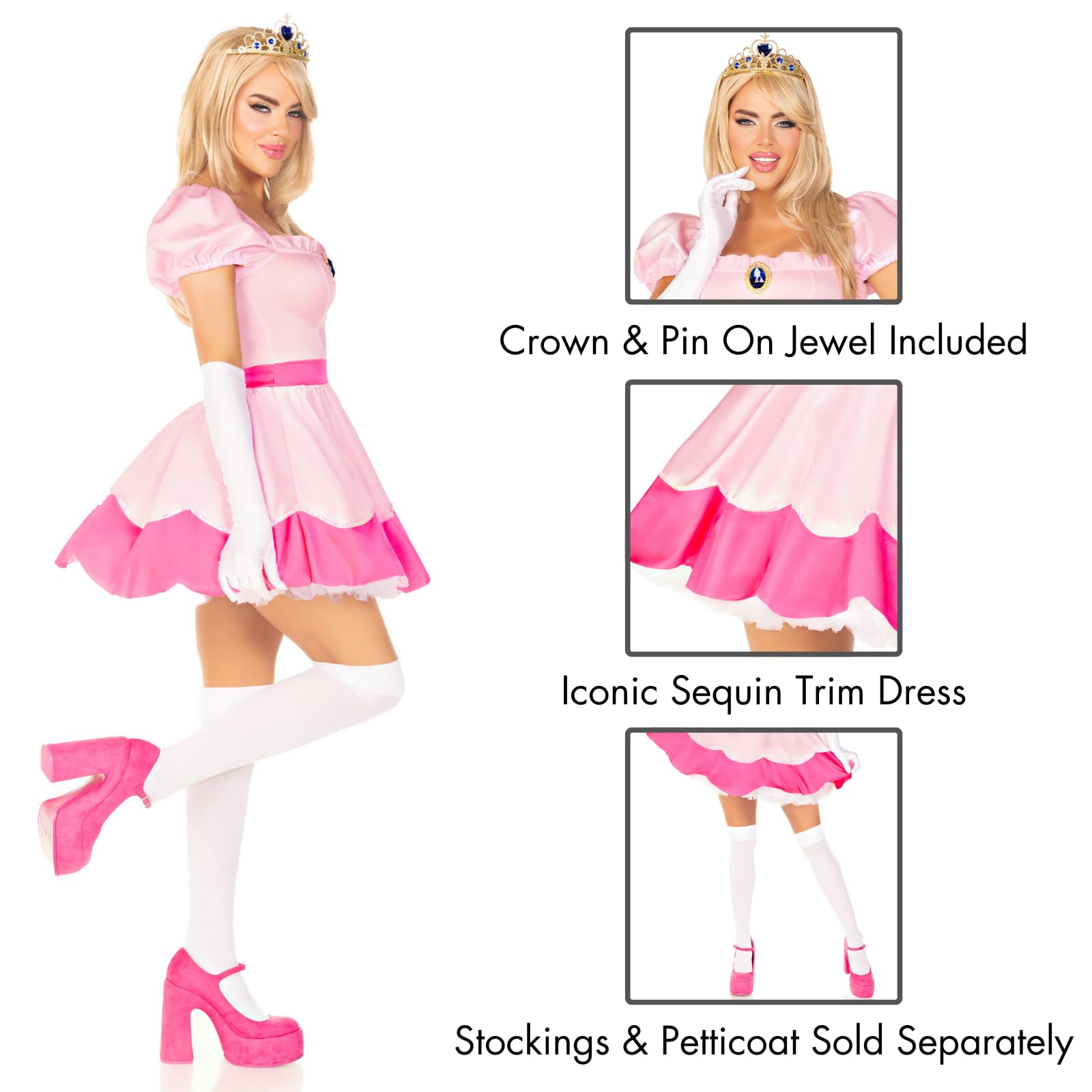 Leg Avenue 3 Piece Pink Dress Set-Cute Princess Halloween Costume with Tiara and Gloves for Adult Women, Medium
