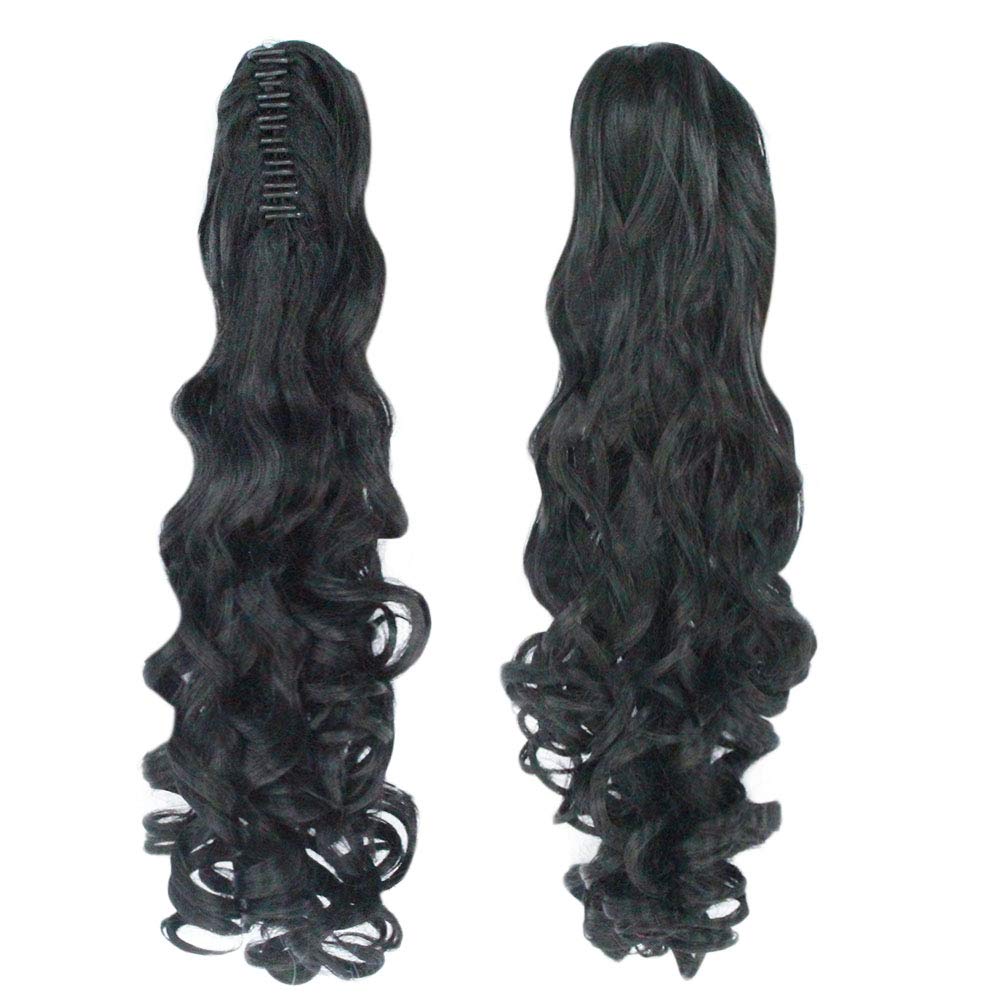 ANOGOL Hair Cap+ Black Cosplay Wig With Clip-on Ponytails Long Curly Wigs with Bangs for Halloween Costume Party Girls Women 2 Curly Pigtails Black Lolita Cosplay Wigs