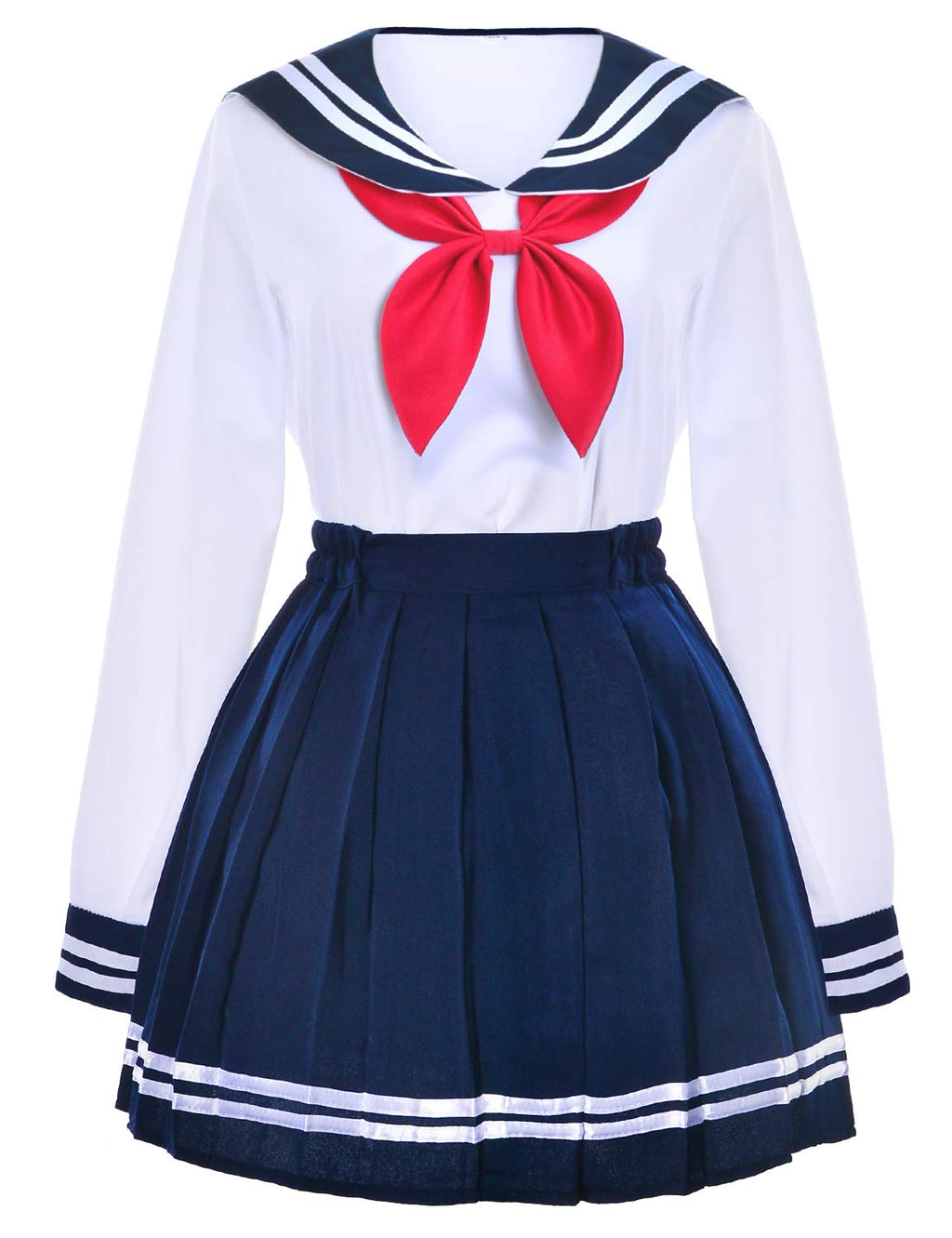 Japanese School Girls Uniform Sailor Navy Blue Pleated Skirt Anime Cosplay Costumes with Socks Set(SSF13) 2XL(Tag 3XL)