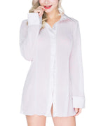 ETAOLINE Women's Sexy Sheer Sleepshirt Pajamas Long Sleeve Mesh Blouse Lingerie (White, M)