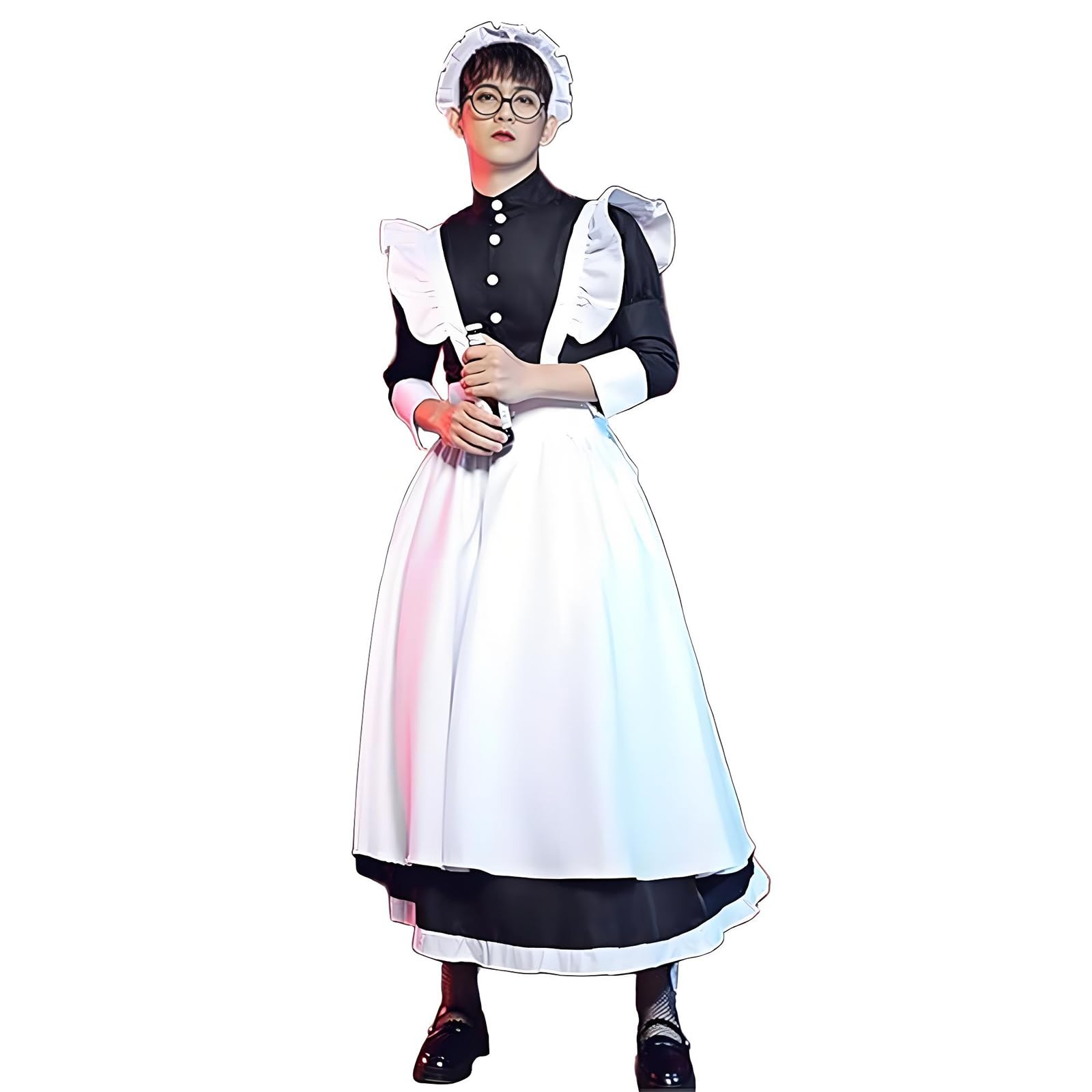 Volrath Womens Japanese Maid Cosplay Costume Fancy Black White Dress Outfit Halloween Apron with Headwear Socks Sets(XXL,BlakcW)