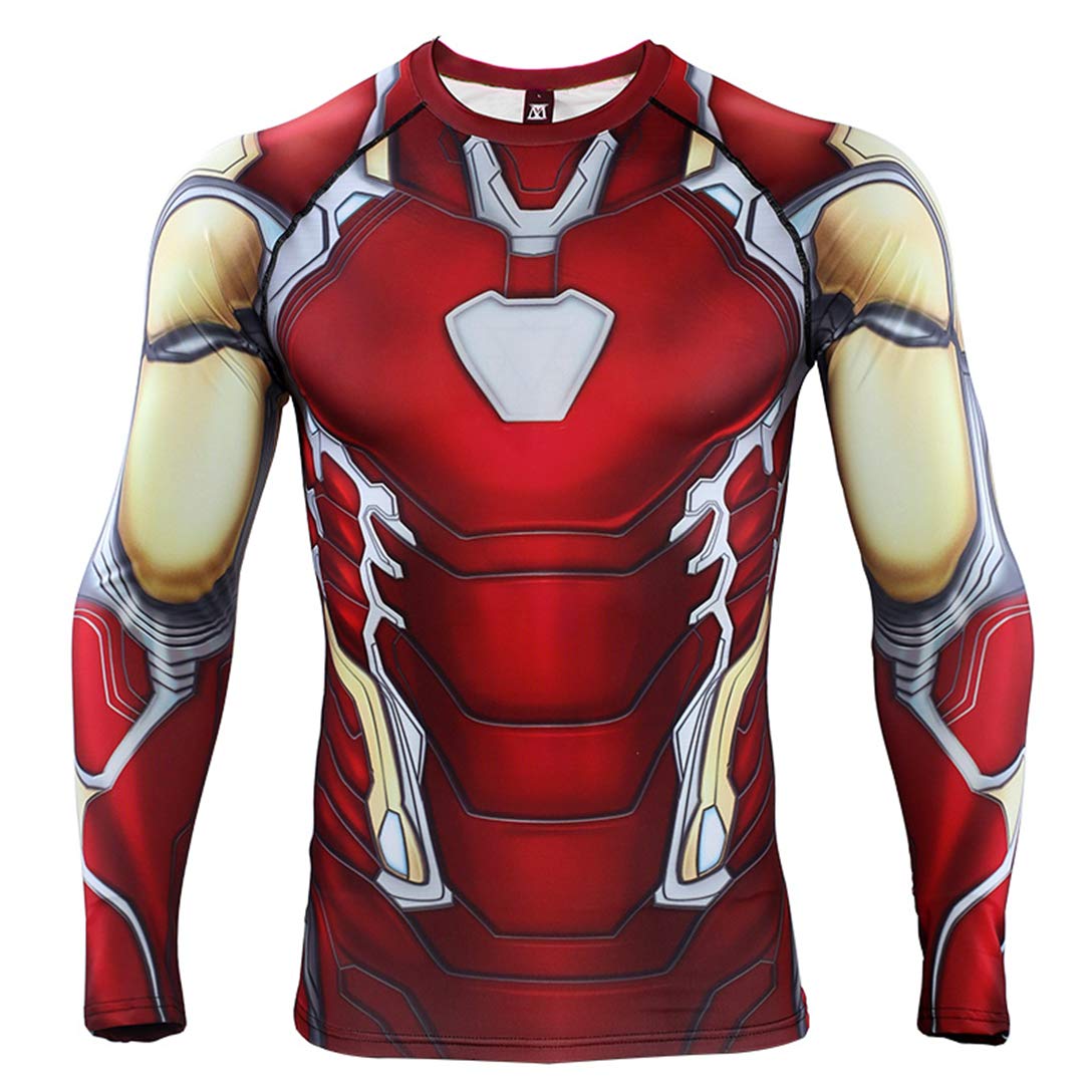 HIMIC E77C 3D Super Hero Close-Fitting Quick-Drying Elastic Sport Cosplay T-Shirt Long Sleeve (Large, Iron Long Sleeve 4)