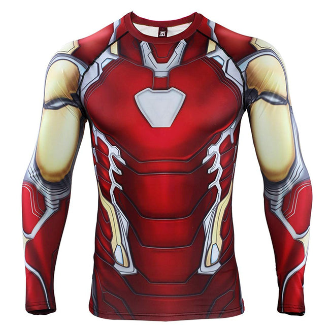 HIMIC E77C 3D Super Hero Close-Fitting Quick-Drying Elastic Sport Cosplay T-Shirt Long Sleeve (Large, Iron Long Sleeve 4) Hover Image