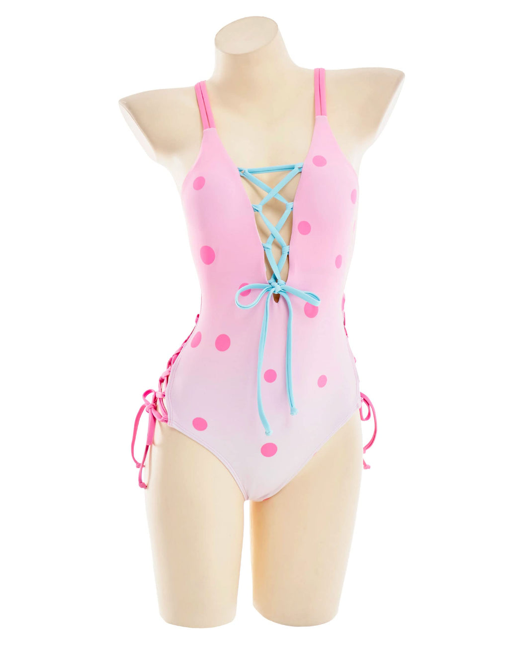 haikyuu Women Anime One Piece Swimsuit Set Swimwear Outfit Kawaii Bathing Suit Sexy Pink Blue (Medium, Pink Polka Dots)