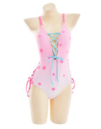haikyuu Women Anime One Piece Swimsuit Set Swimwear Outfit Kawaii Bathing Suit Sexy Pink Blue (Medium, Pink Polka Dots)