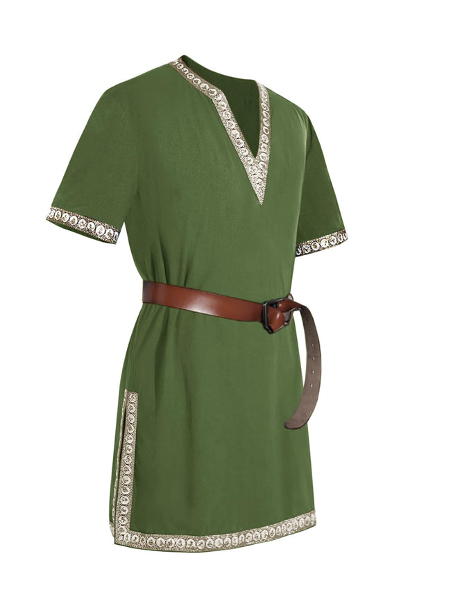 Mens Medieval Knight Tunic Renaissance Mercenary Scottish Costume Warrior LARP Halloween Tops Hover Image